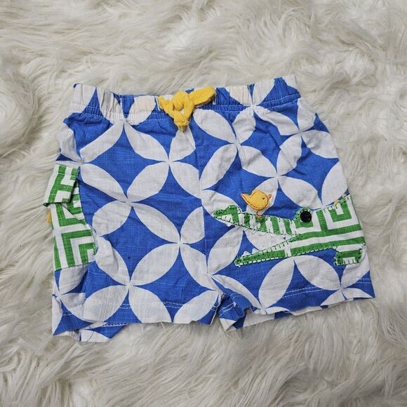Mud Pie Infant Boy 0-6 Month Blue Safari Alligator Swim Trunks - Picture 1 of 4